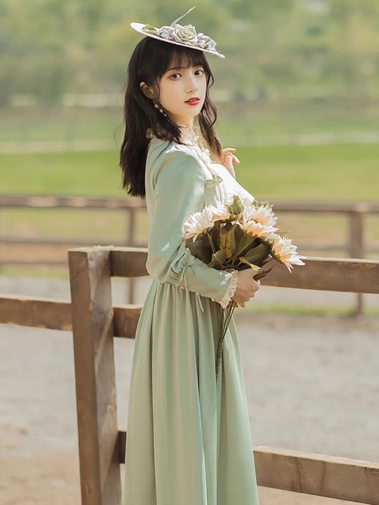 Platycodon style retro niche chic high-end gentle style dress with fungus edges and waist waist to show temperament fairy dressữ