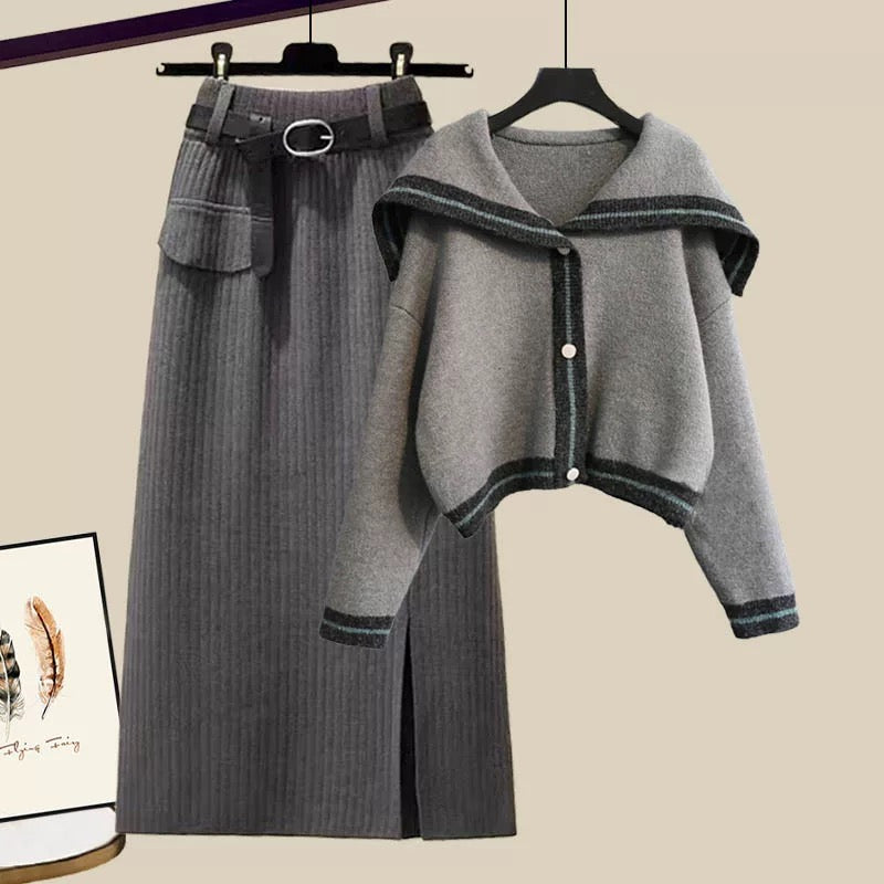 Pure and sweet suit for women in spring new style women's small fragrant shawl sweater half skirt two-piece set women's spring clothing