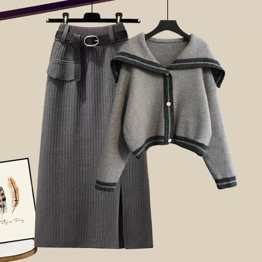 Pure and sweet suit for women in spring new style women's small fragrant shawl sweater half skirt two-piece set women's spring clothing