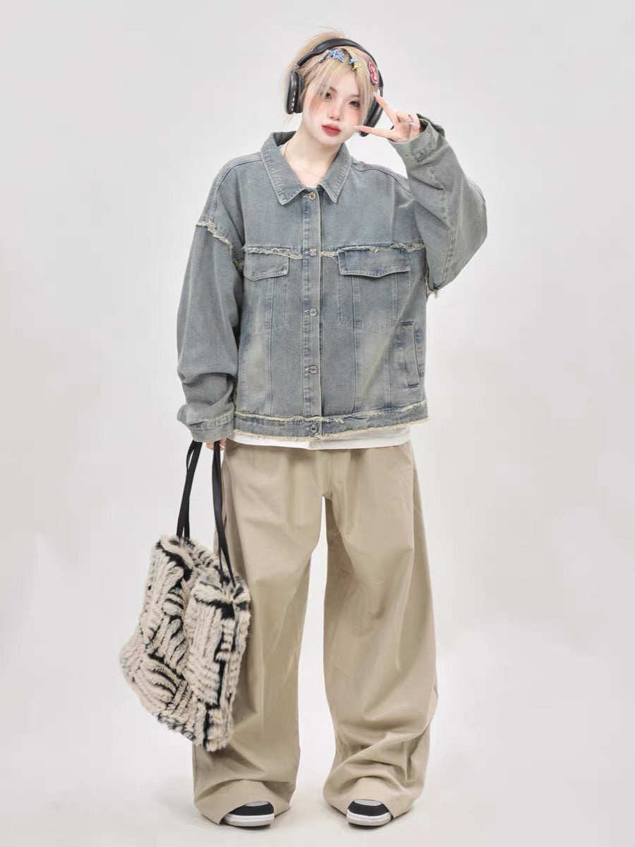 High-end oversize butterfly embroidered denim jacket for women autumn and winter 2023 new American retro jacket top A3353