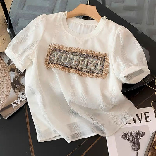 Temperament celebrity heavy industry nail bead letter set 2023 popular ins summer fashion all-match shorts two-piece set