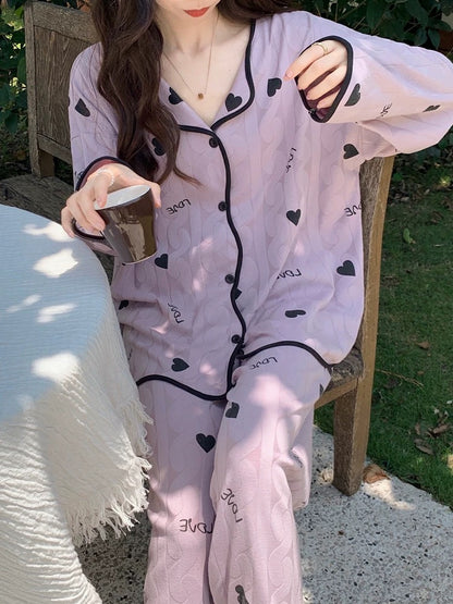 Pajamas for Women Autumn Cardigan Long Sleeves with Breast Pads 2023 New Women's Spring and Autumn Thin Purple Home Clothes Set