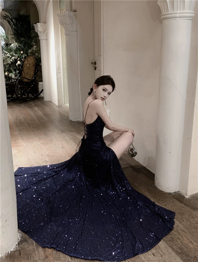 "Under the Sea Galaxy" Birthday Party Graduation Evening Dress Floor-length Suspender Dress Sequined Skirt Adult Ceremony Dress
