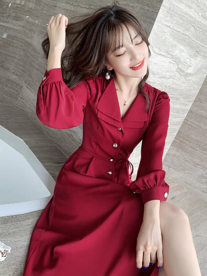 Goddess Style Red Dress 2023 Autumn New Women's Mid-Length Waist Style Slimming Zodiac Year Skirt