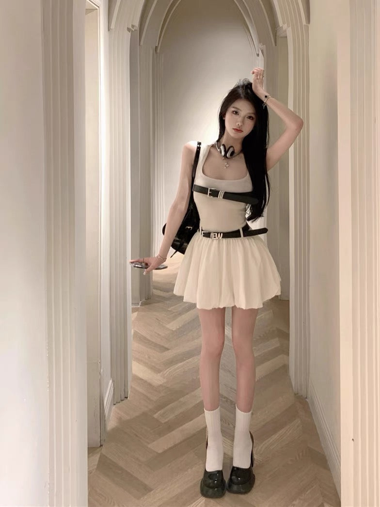 College style sling dress female summer small French bud tutu skirt pure desire pleated tube top vest skirt
