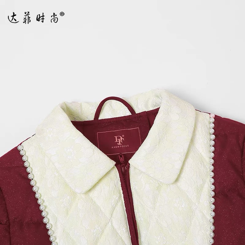 Winter 2023 new women's maroon medium-length white duck down jacket thickened waist bread jacket trendy