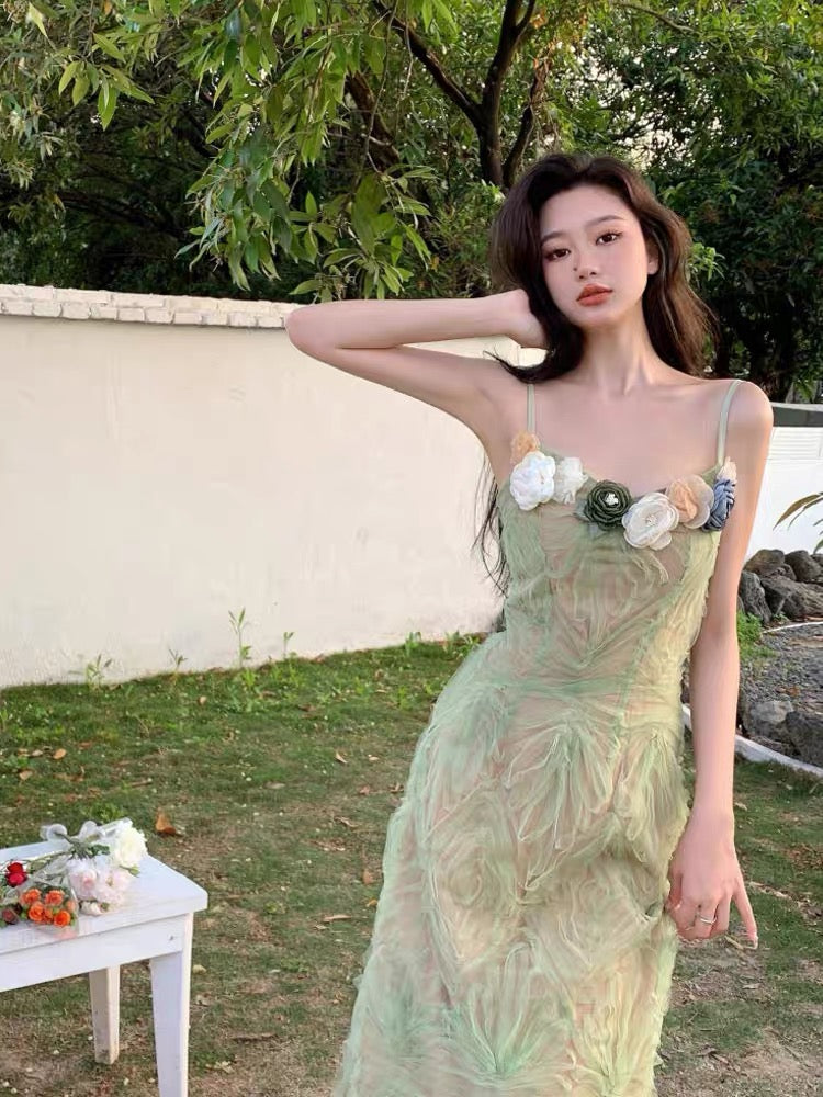 Tea break French seaside holiday suspender dress for women summer high-end sexy temperament Thai sweet hottie long skirt