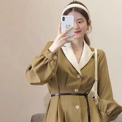 Early autumn plaid vest suit collar long skirt suit early autumn light luxury fashion temperament women's high-end dress
