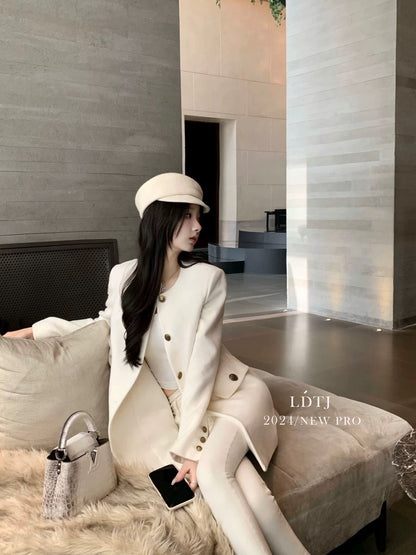 LDTJ Haute Couture Pants Spring and Winter New Temperament Celebrity High Waist Slim Slit Slits Casual Stretch Small Feet Nine Points Women