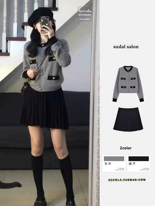 Autumn French temperament small fragrant wind sweater jacket jacket skirt salt system light cooked two-piece suit casual all-match