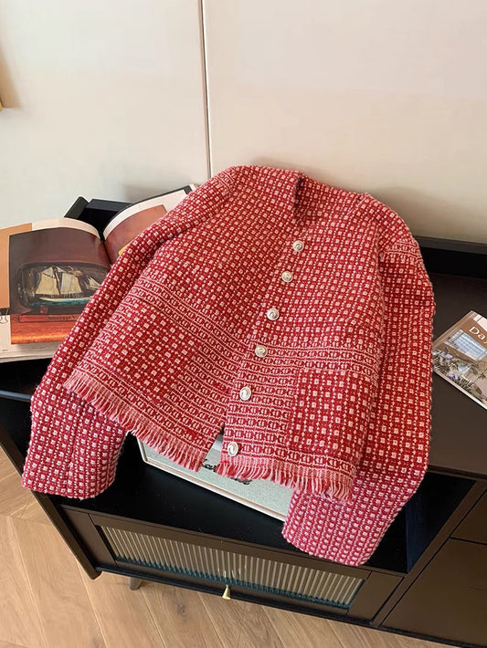 Xiaoxiangfeng Moon Embroidery Short Tassel Jacket Women's Autumn 2023 New Style High-Quality Elegant Lady Woven Top