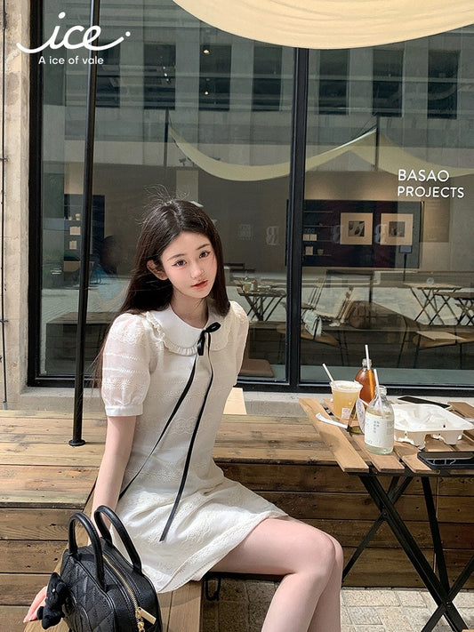 A ice of vale China Ryoko white short-sleeved dress female French temperament doll collar temperament skirt