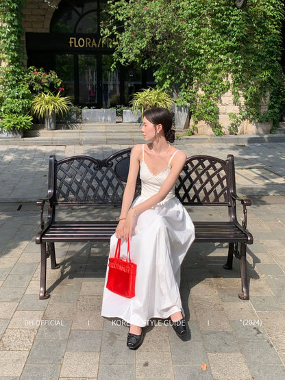 DH OFFICIAL Big Flower [Lisbon Summer] Flying in the White Clouds Spliced Suspender Dress