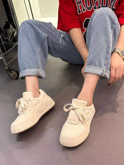 Thick-soled white shoes new 2023 hot style women's summer niche design bread sneakers all-match casual sneakers