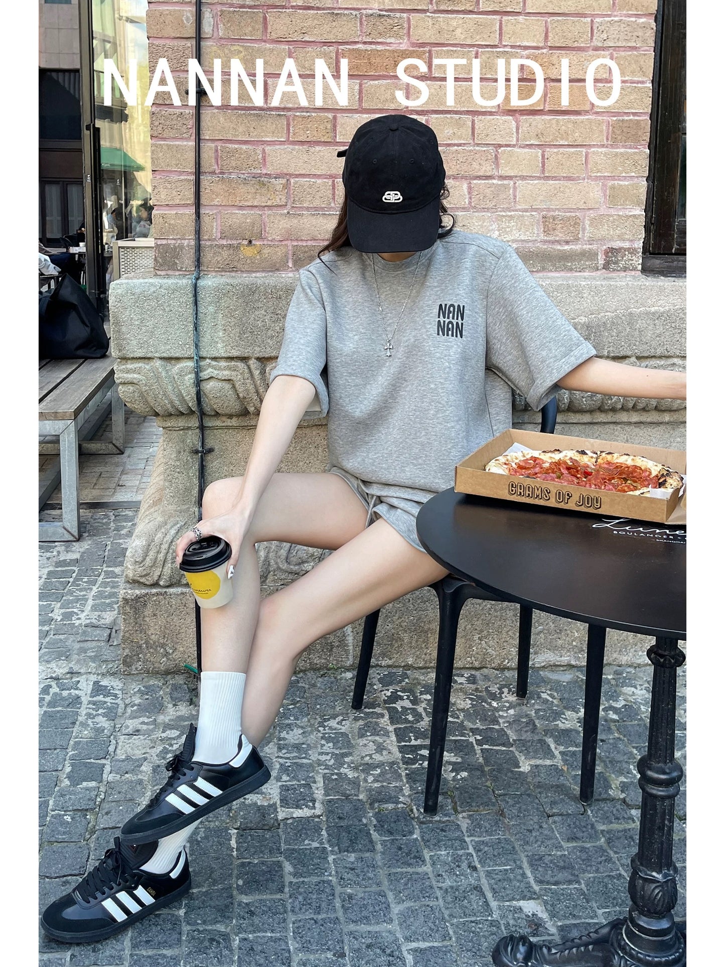 Comfortable! Summer street shooting casual sports short-sleeved T-shirt tops loose lazy wide-leg shorts two-piece set