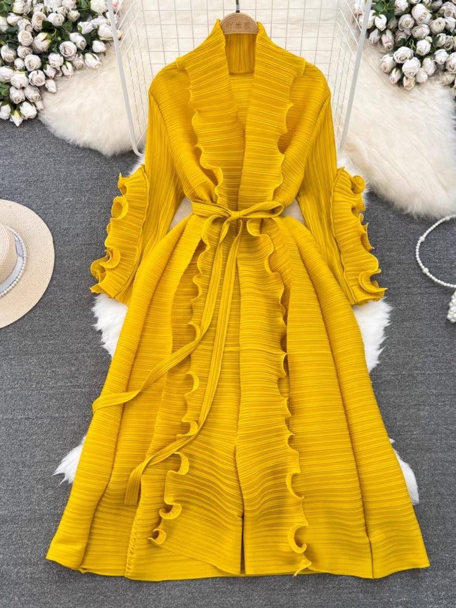 Summer gentle wind French fairy skirt heavy industry fungus lace design niche tie waist pleated dress