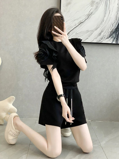 This year's popular fashion shorts suit women's summer dress is slimming and flesh-covering high-end fashion short-sleeved casual sports two-piece set