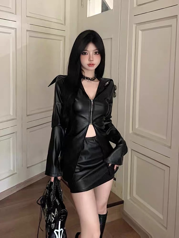 High-end figure sexy American hot girl suit black leather jacket femal Lee Nhi Boutique High-end figure sexy American hot girl suit black leather jacket femal Lee Nhi Boutique