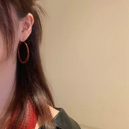 Retro Hong Kong style Anhong oil drop earrings circle plain hoop earrings female high-grade earrings female temperament ear buckle earrings