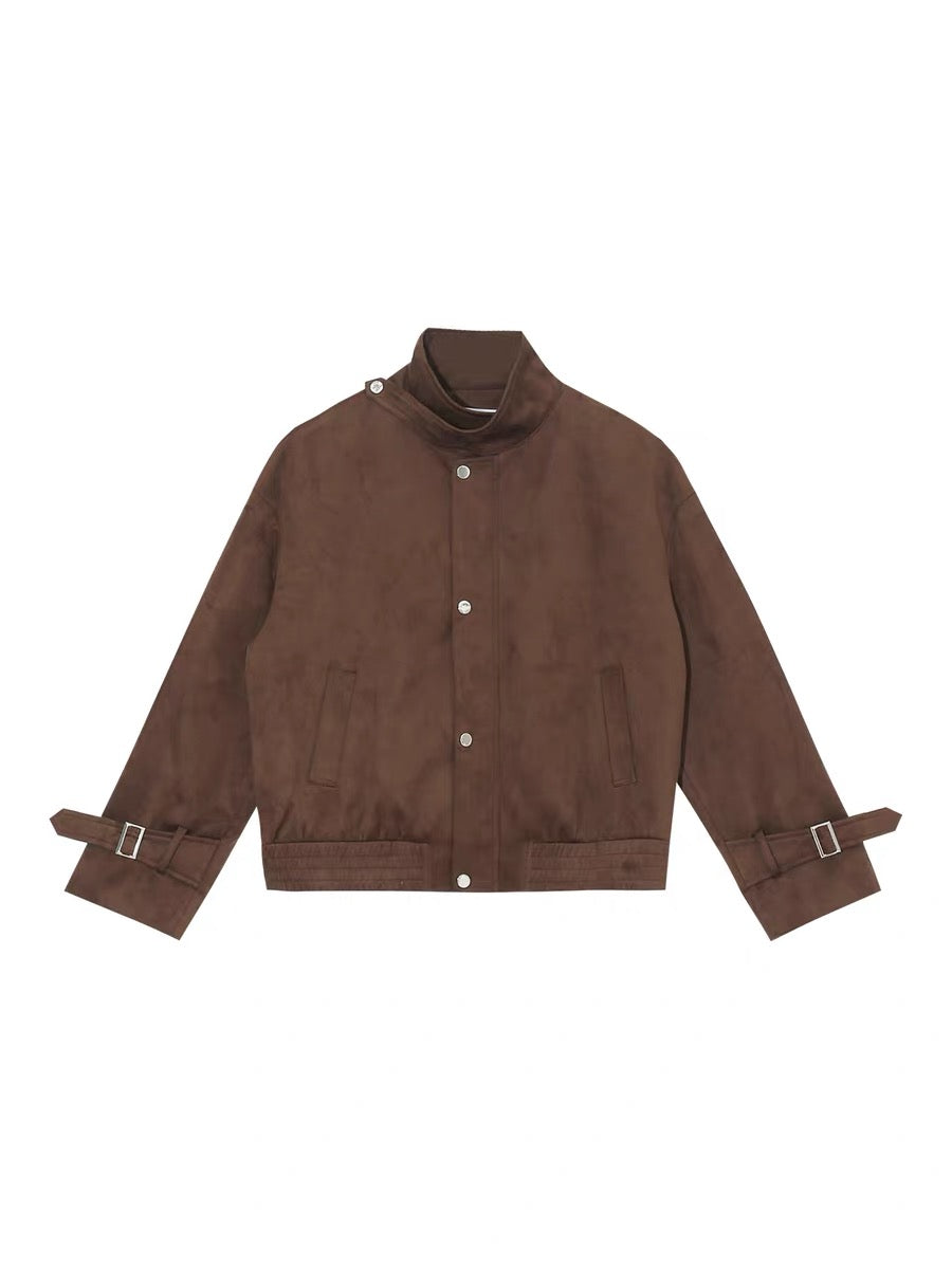 [Brother Luo] American retro loose casual jacket for women 2023 autumn and winter new dark brown short suede jacket (A9985)
