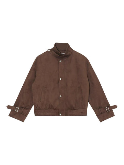 [Brother Luo] American retro loose casual jacket for women 2023 autumn and winter new dark brown short suede jacket (A9985)