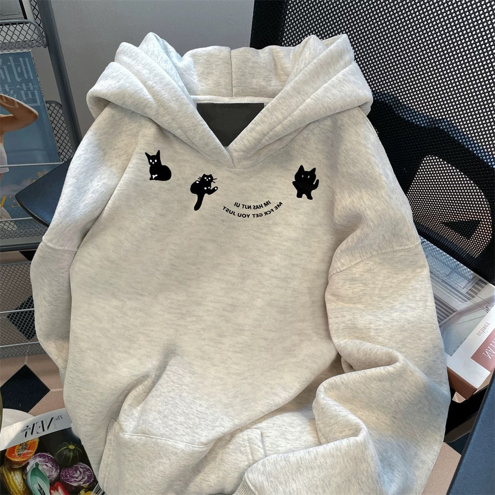 2024 new hot American cat hooded sweatshirt for men and women autumn thin loose national trend niche couple tops