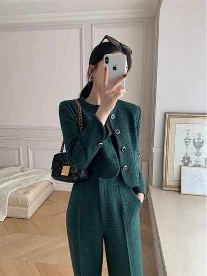 High-end European style suit, autumn and winter French style, ladylike temperament, western style, fashionable age-reducing two-piece trousers (S2224)