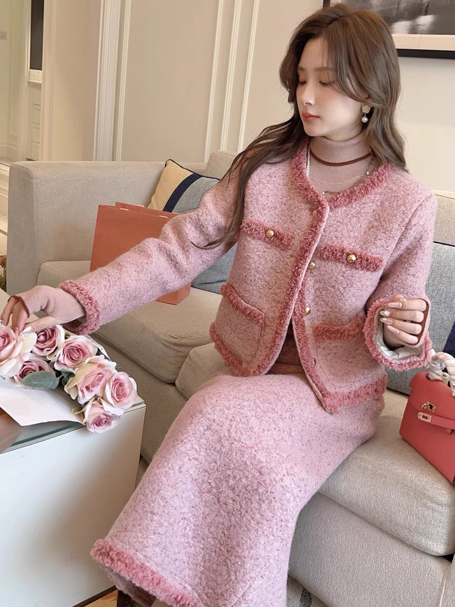 Zhang Xinzi [Miss Windsor] Western-style white duck down woolen small fragrance suit for women winter new two-piece set