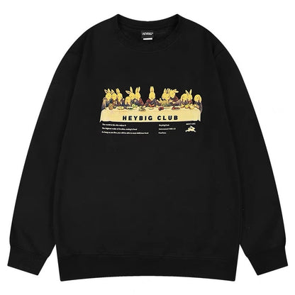 American vibe high street round neck pullover sweatshirt for men in autumn trendy brand retro hip-hop style loose and versatile velvet top