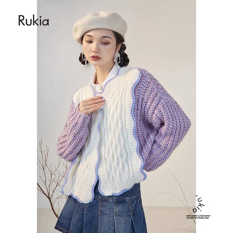 RUKIA/vintage-sense sweater for women in autumn and winter, lazy style, high-end sense, retro gentle cardigan knitted jacket V1152