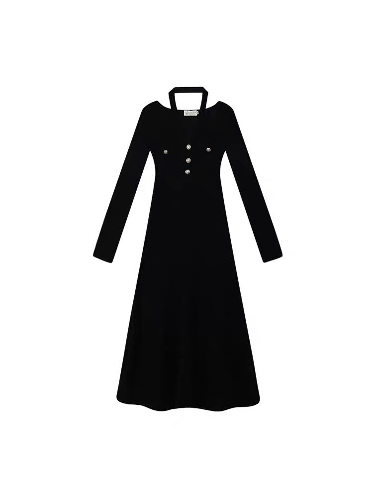 Mr. Zhang's new autumn and winter plus size women's clothing slim design sense little black dress knitted royal sister mid-length dress for women