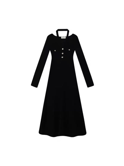 Mr. Zhang's new autumn and winter plus size women's clothing slim design sense little black dress knitted royal sister mid-length dress for women