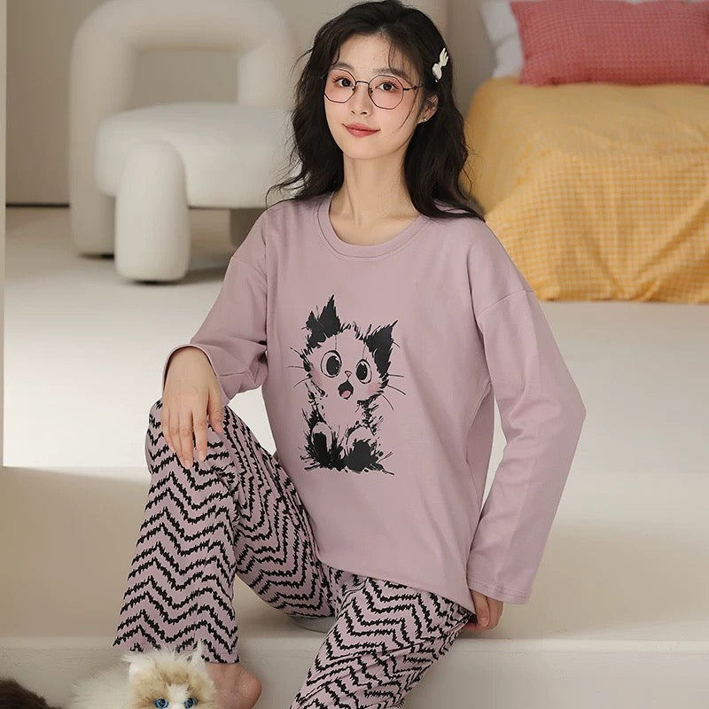 Pajamas for women Spring and Autumn 2024 new long-sleeved cotton large size summer cute autumn and winter home clothes suit