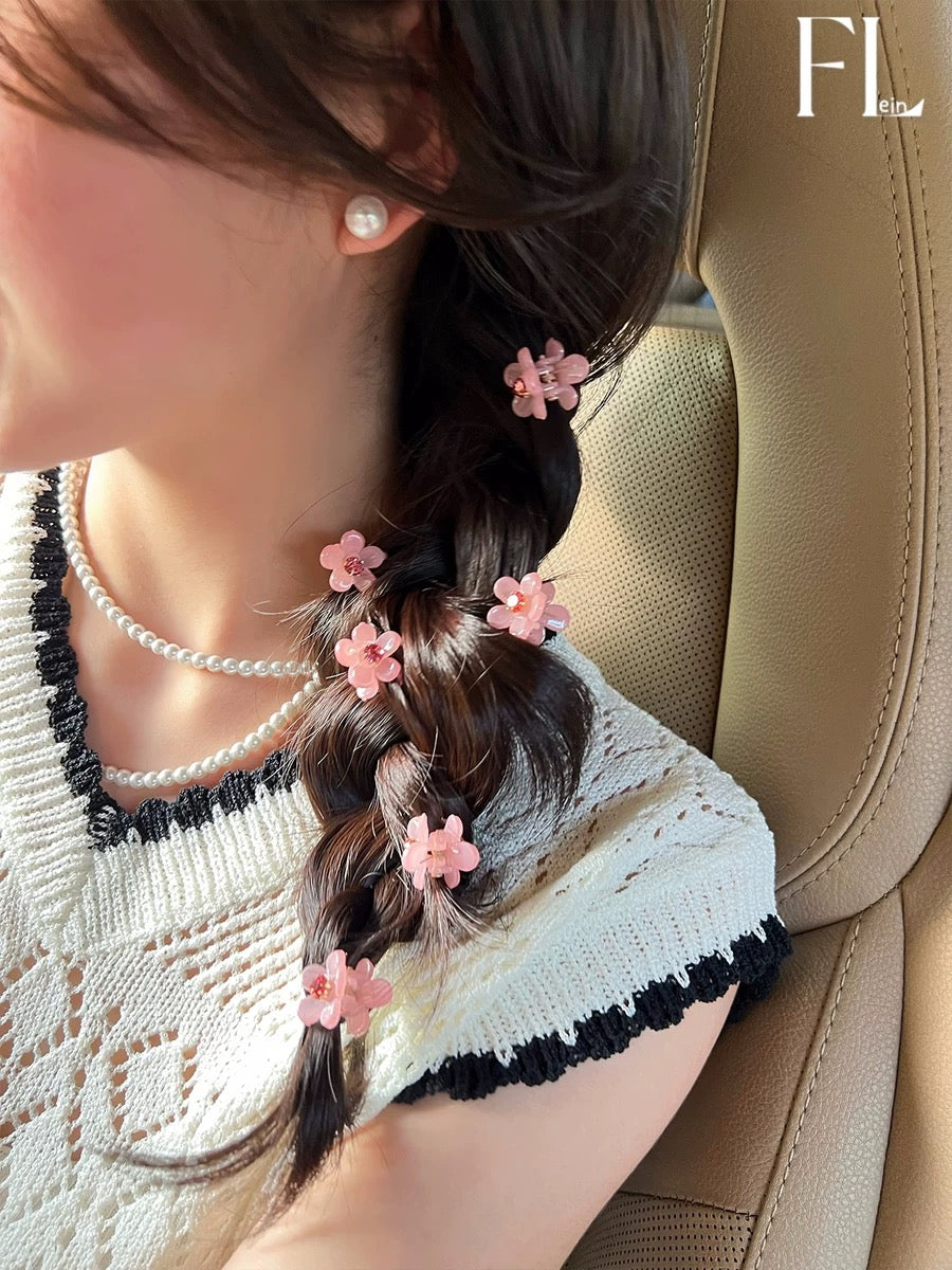 Flower and pearl braided hairpins, forehead bangs, broken hairpins, side clips, small clips, hair accessories, small women's autumn and winter
