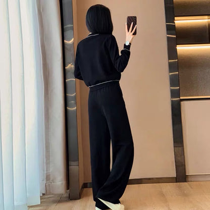 Xiaoxiangfeng Knitted Suit Women's 2023 Autumn and Winter New High-end Celebrity Style Short Jacket Wide-leg Pants Two-piece Set(V6613)