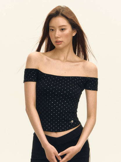 Ariseism American retro hot girl short hot diamond one shoulder short sleeve t-shirt female summer new tight top