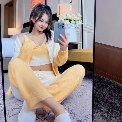 Sexy Pajamas Winter Women's Three-piece Set 2023 New Coral Velvet Soft and Thickened Internet Celebrity Home Clothing Spring and Autumn (S0939)