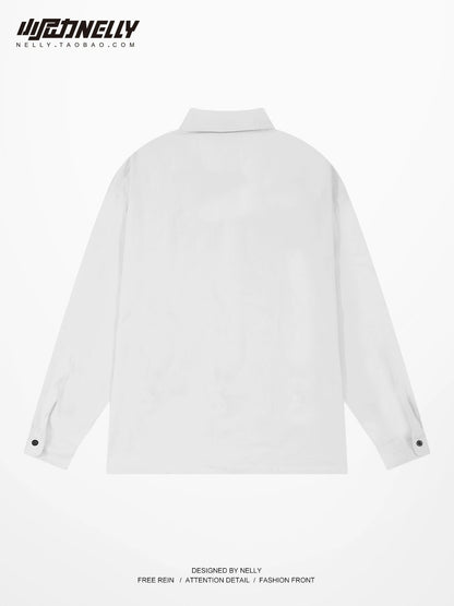 Summer Japanese graffiti long-sleeved shirt men's trendy brand loose ins large size Korean trend casual shirt jacket