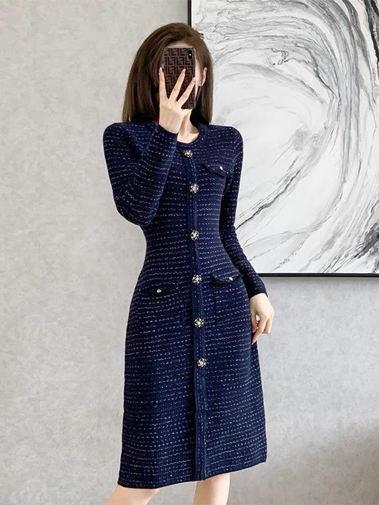 Autumn 2023 new temperament slim knitted dress French retro red western style mid-length hip skirt D7795