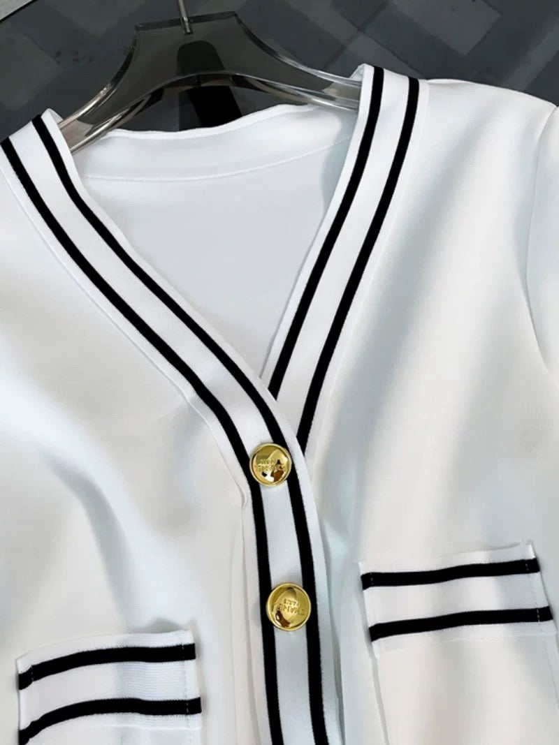 European and Korean casual fashion skirt suit for women summer 2023 new style V-neck slim and fragrant sports skirt