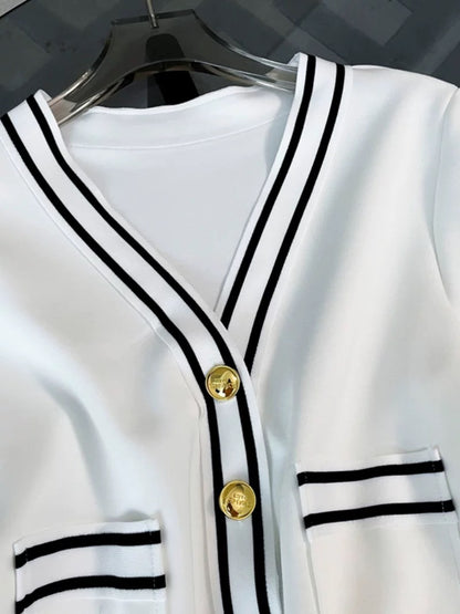 European and Korean casual fashion skirt suit for women summer 2023 new style V-neck slim and fragrant sports skirt