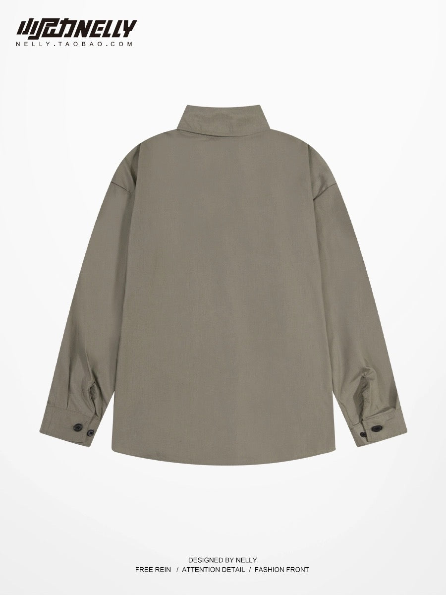 Long-sleeved shirt men's summer ice silk shirt boys top clothes tide brand trend summer casual tooling coat inch shirt