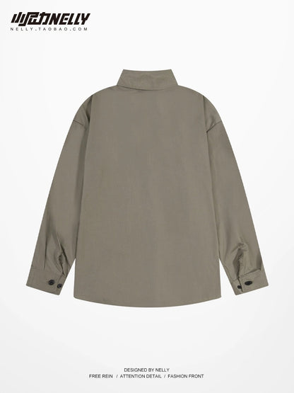 Long-sleeved shirt men's summer ice silk shirt boys top clothes tide brand trend summer casual tooling coat inch shirt