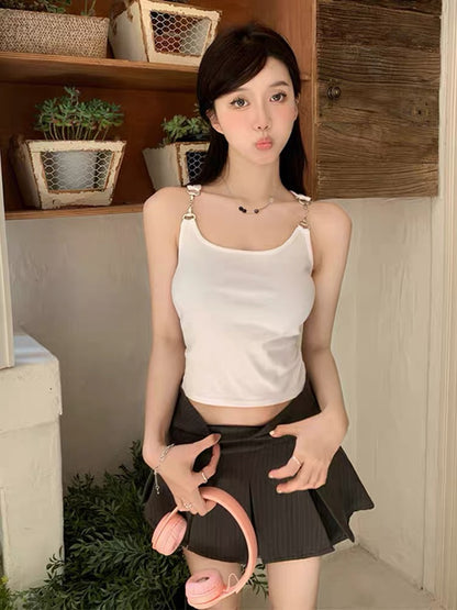 French sweet cool hot girl style black small camisole women's summer inner and outer wear niche chic sexy short top