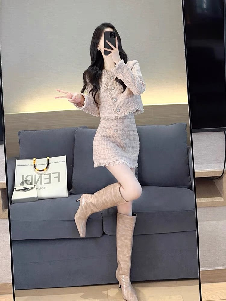 Xiaoxiangfeng suit 2023 new popular autumn and winter high-end temperament socialite fashion tweed fashion two-piece set (S5552)