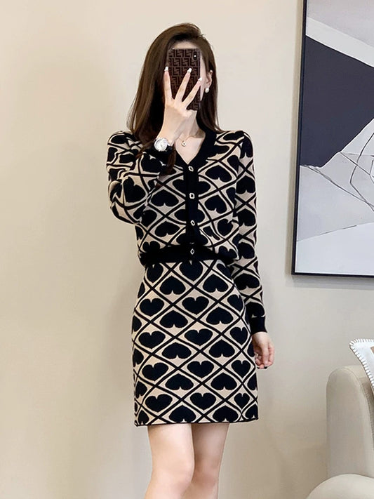 Xiaoxiangfeng Sweater Skirt Suit Women's Autumn and Winter New Knitted Cardigan Fashionable and Age-reducing Fashionable Two-piece Set