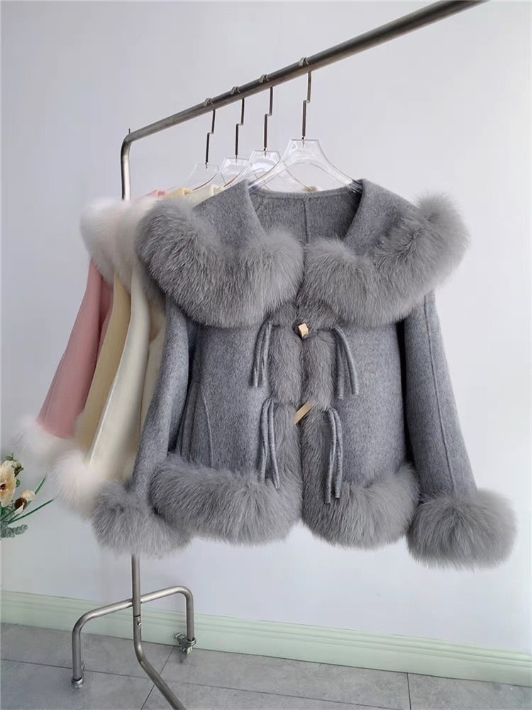 Temperament socialite high-end exquisite high-end fox wool wool double-sided fur autumn and winter coat tops thick ươmen T3467