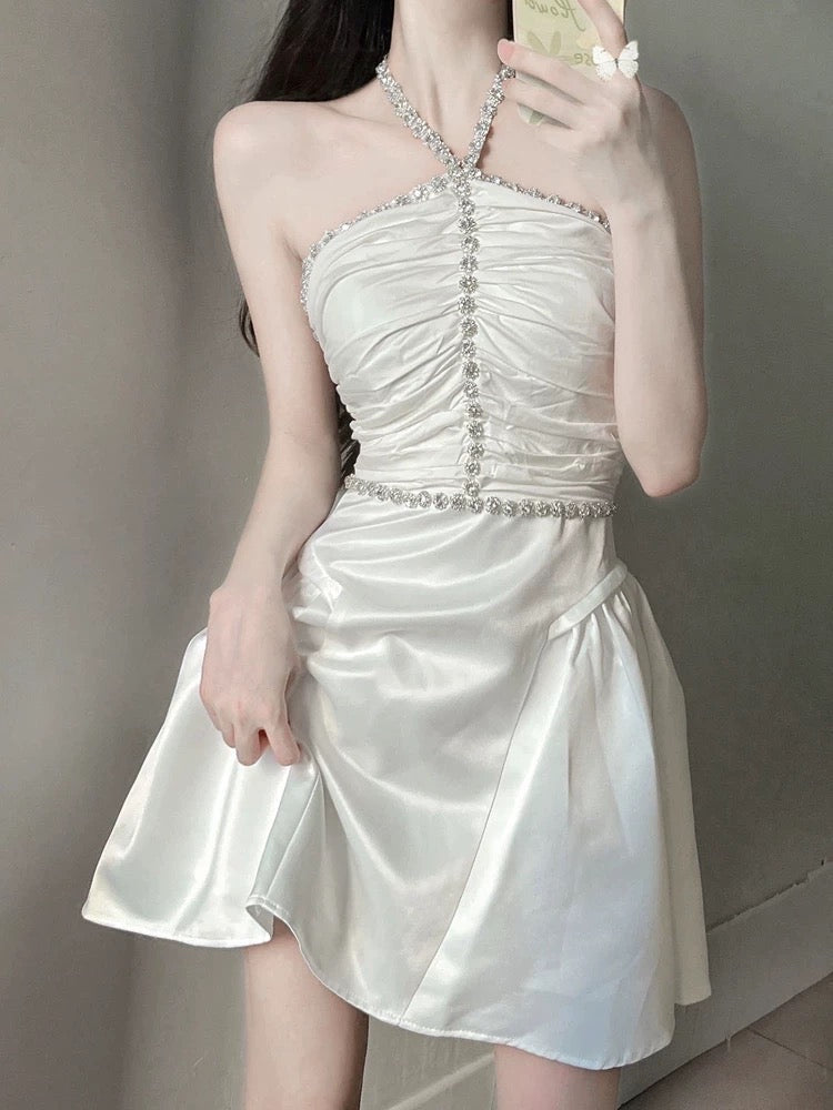 French style diamond-studded halter neck tube top dress women's spring –  Lee Nhi Boutique