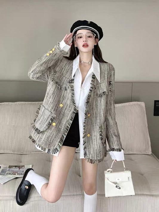 Tweed Small Fragrance Tassel Casual Suit Jacket Women's Spring and Autumn Temperament Ladies High Sense Top Small Man