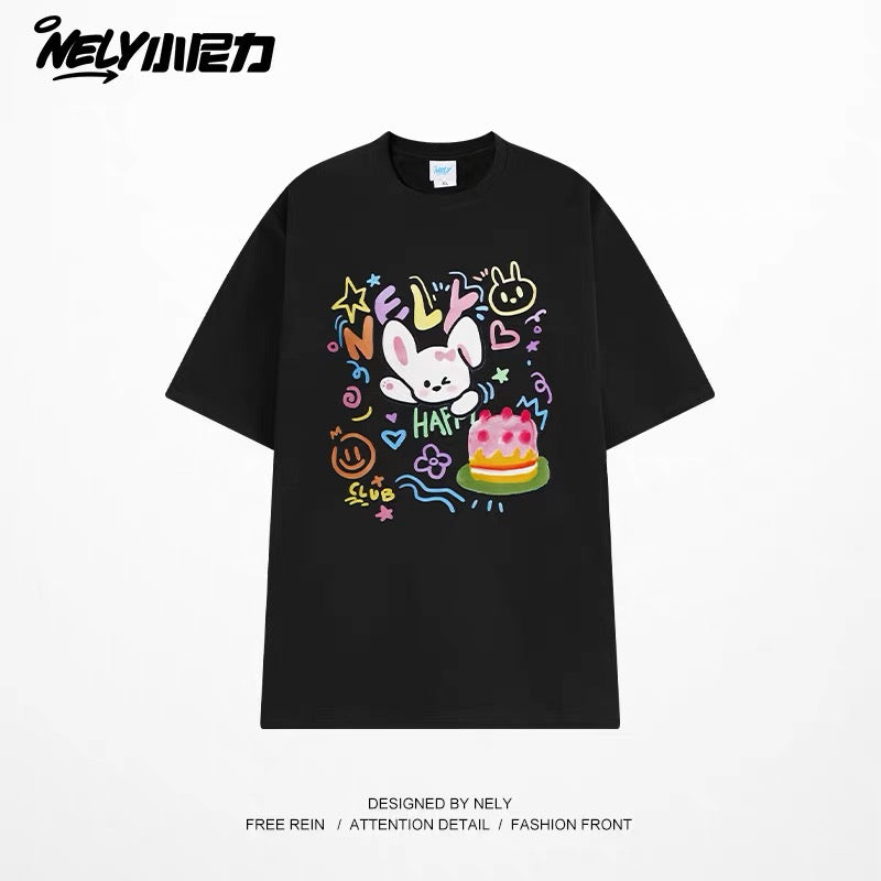 American cartoon cat print round neck short sleeve men and women summer 2025 couple pure cotton t-shirt half sleeve bottoming shirt trend